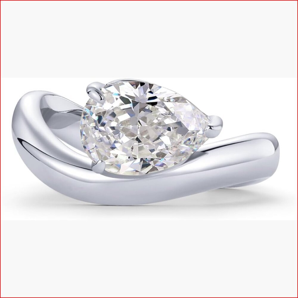 14K Gold Plated Wavy Engagement Ring Solitaire Cubic Zirconia Wedding Band